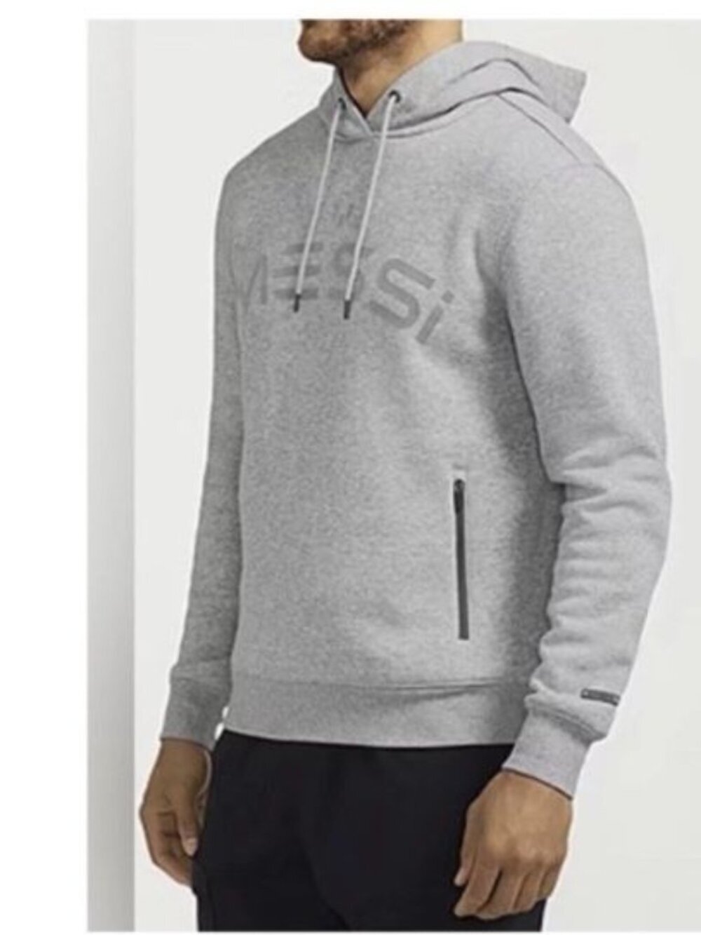 Messi Men's L Gray Pullover Hoodie Graphic Print Long Sleeve Logo Pocket Hooded - Picture 3 of 8